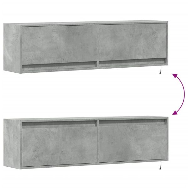 Стенен ТВ шкаф с LED осветление, бетонно сив, 140x31x38 см
