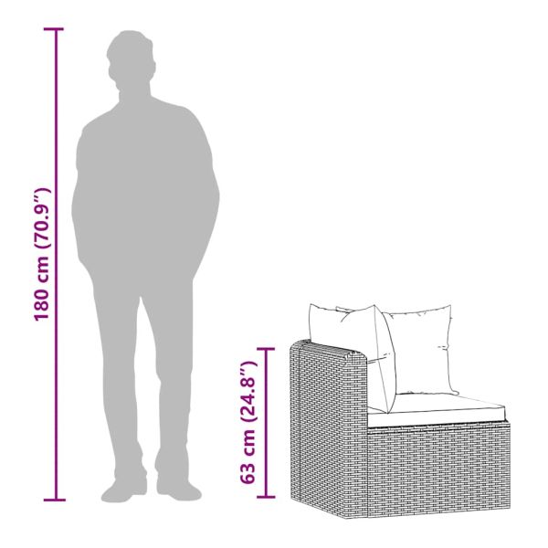 Градински комплект с възглавници, 9 части, полиратан, черен