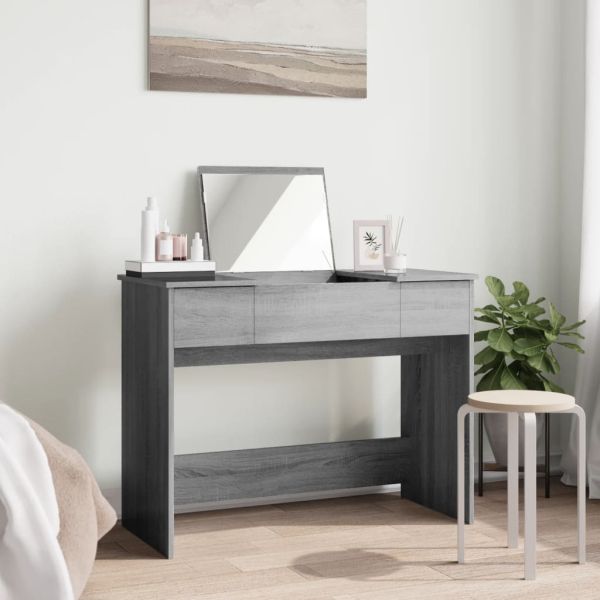 Тоалетка с огледало, сив сонома, 100x45x76 см