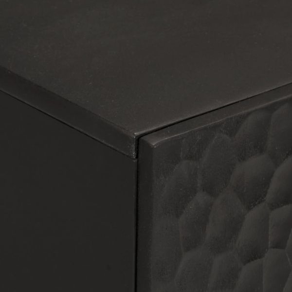 Страничен шкаф, черен, 90x33x75 см, манго масивно дърво