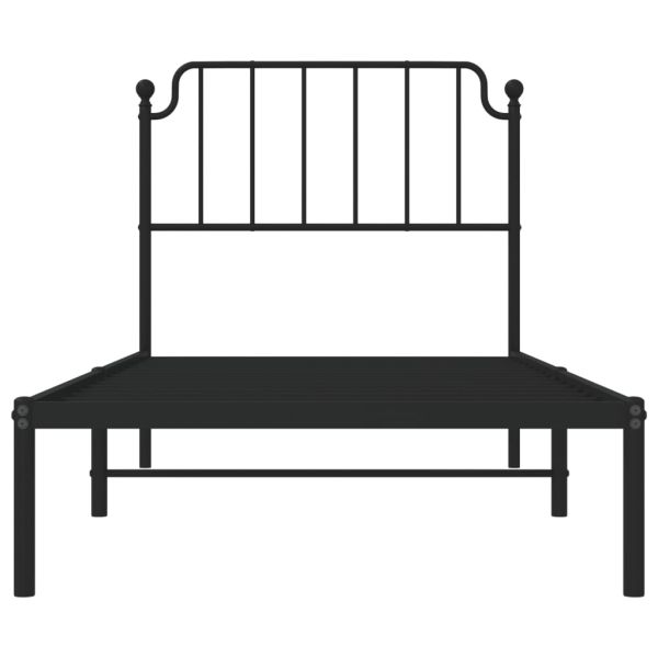 Метална рамка за легло с горна табла, черна, 90x190 см