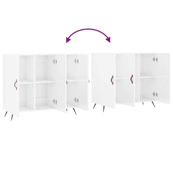 Сайдборд, бял гланц, 90x34x80 см, инженерно дърво