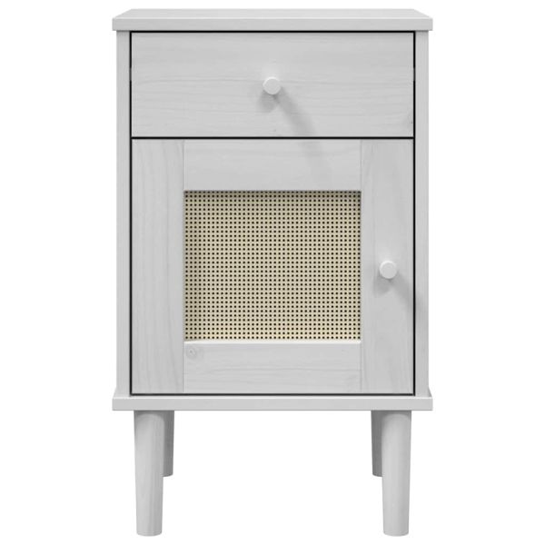 Нощно шкафче SENJA ратанова визия бяло 40x35x65 см бор масив