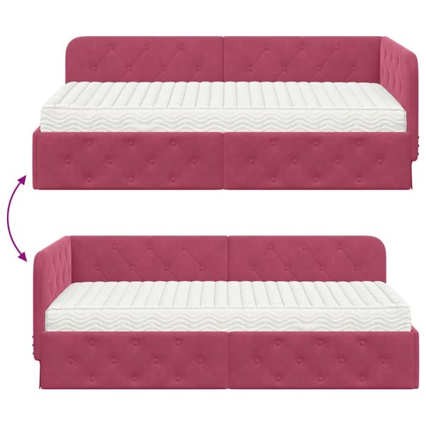 Ъглова рамка за легло Виненочервен 100 x 200 cm Кадифе