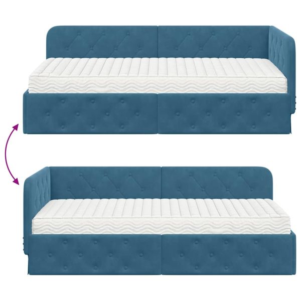 Ъглова рамка за легло Синьо 90 x 190 cm Кадифе