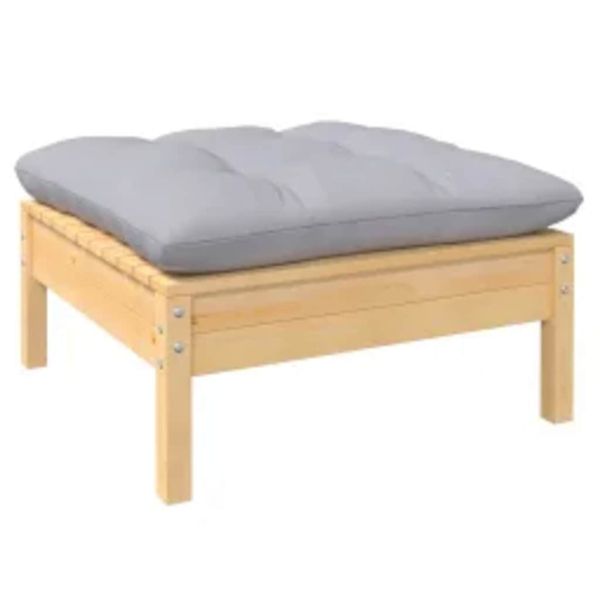 Градински лаундж комплект със сиви възглавници, 4 части, бор