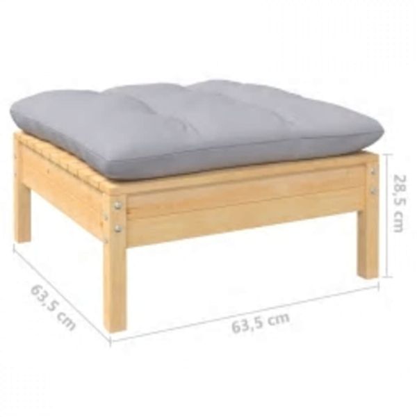 Градински лаундж комплект със сиви възглавници, 4 части, бор