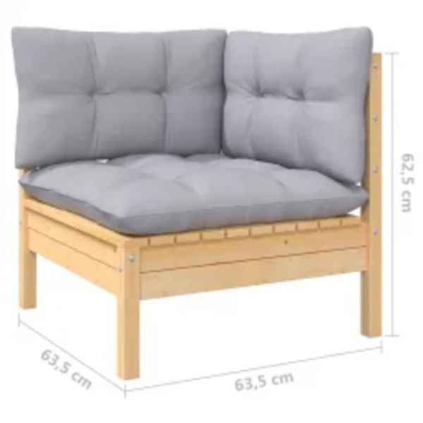 Градински лаундж комплект със сиви възглавници, 4 части, бор