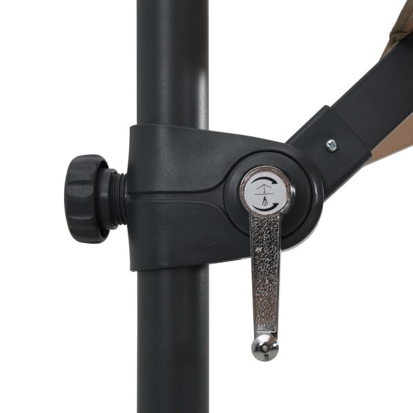 Конзолен градински чадър LED и стоманен стълб 250x250 см таупе