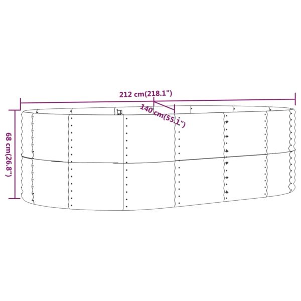 Повдигната градинска леха, зелена, 212x140x68 см, поцинкована стомана