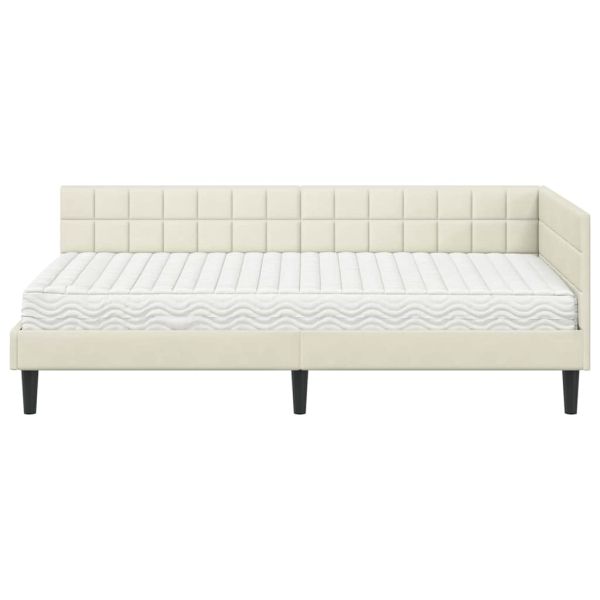 Ъглова рамка за легло с матрак с таблото 2 pcs Крем Кадифе