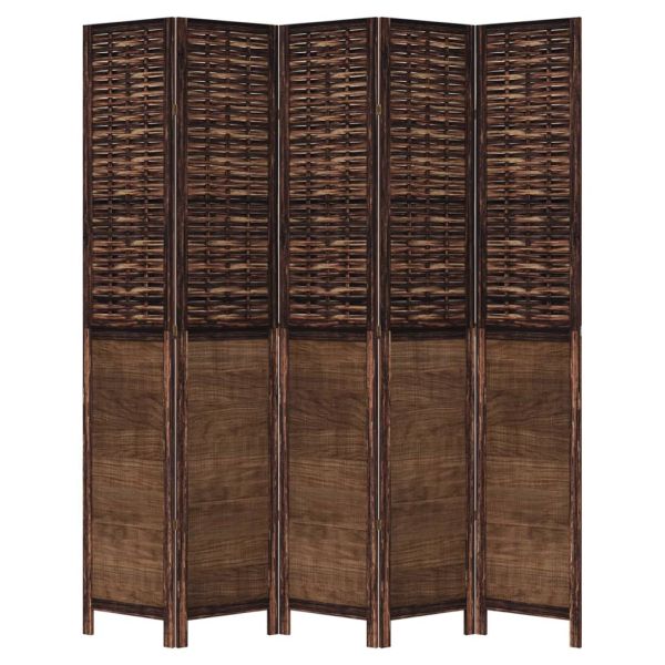 Разделител за стая, 5 панела, тъмнокафяв, дърво пауловния масив