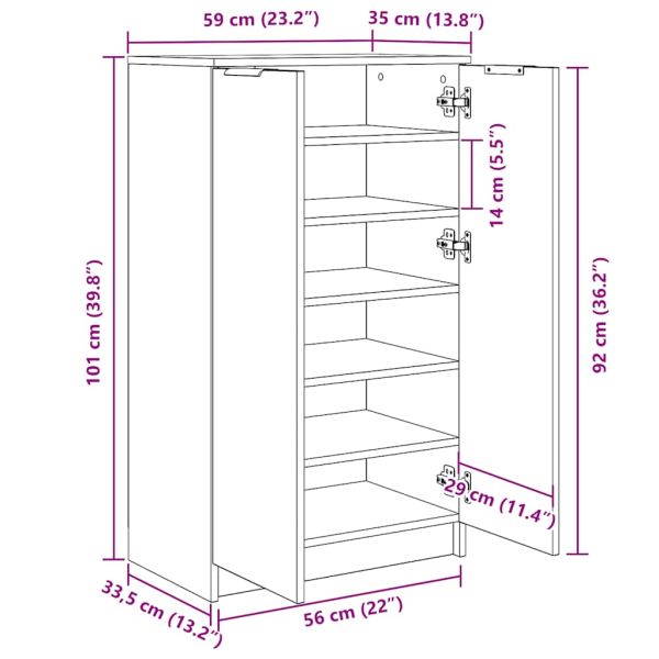 Шкаф за обувки, бял гланц, 59x35x100,5 см, инженерно дърво
