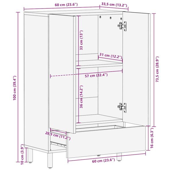 Висок шкаф 60x33,5x100 см грубо мангово дърво масив