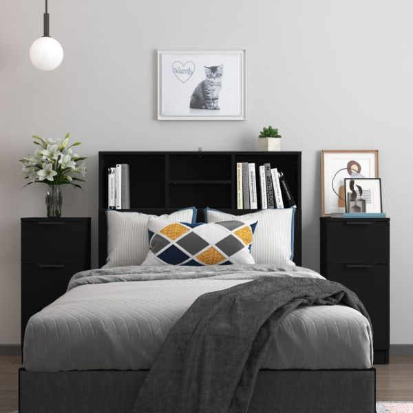 Странични шкафове, 2 бр, черни, 30x30x70 см, инженерно дърво