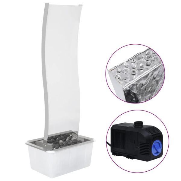 Градински фонтан с помпа, неръждаема стомана, 130 см, извит