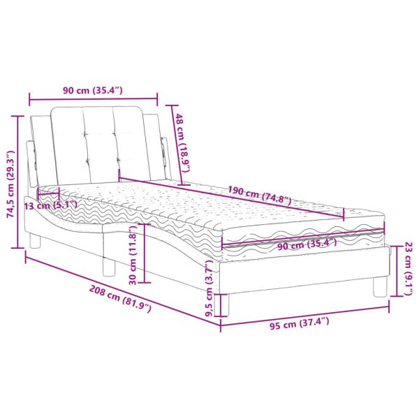Рамка за легло без матрак Zadar, капучино, 90x190 см, изкуствена кожа