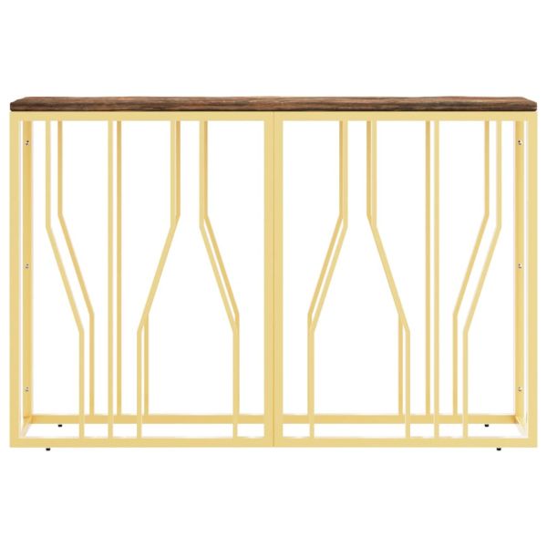 Конзолна маса, златиста, инокс и регенерирано дърво