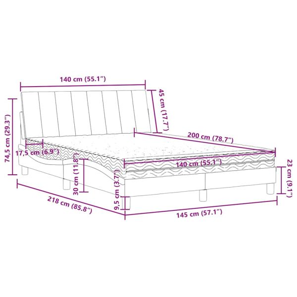 Легло с матрак Hanko, синьо, 140x200 см, кадифе