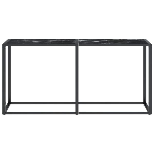 Конзолна маса, черен мрамор, 160x35x75,5 cм, закалено стъкло