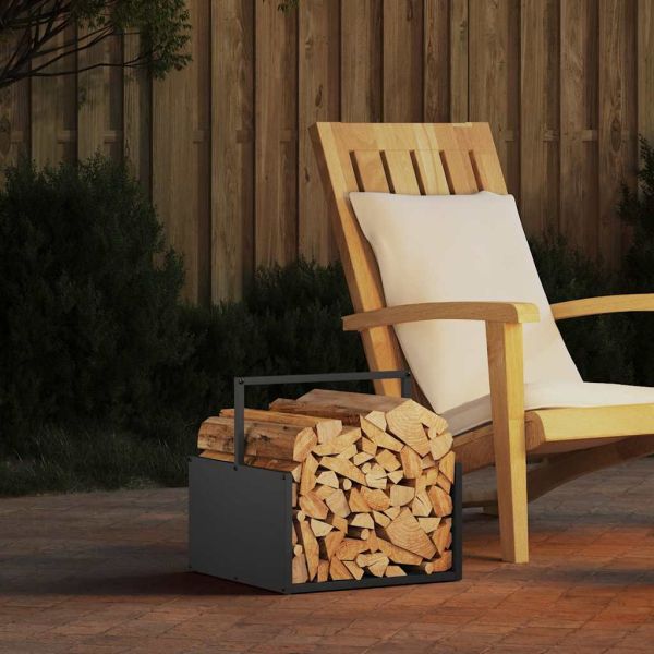 Стойка за дърва, черна, 40x40x40 см, студеновалцувана стомана