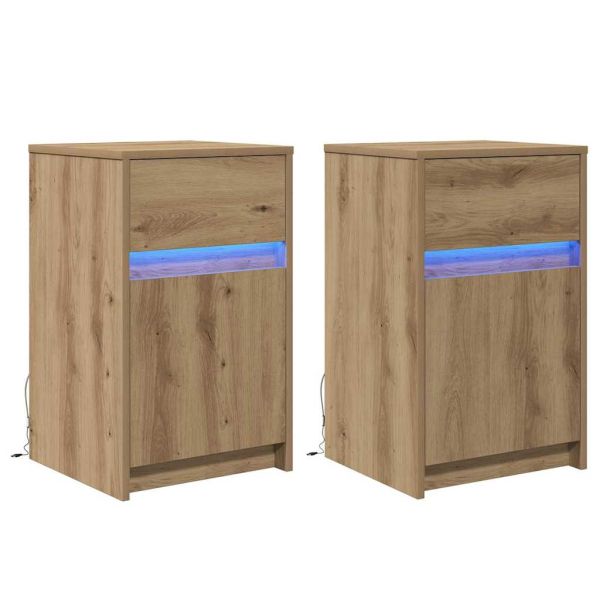 LED нощно шкафче с чекмедже 2 pcs дъб артизан 38 x 34 x 61 см