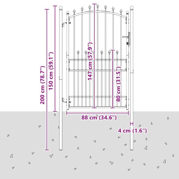 Оградна порта EMMEN с шипове, стомана, 104x147 см, зелена