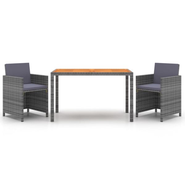 Градински комплект с възглавници 3 части полиратан сив