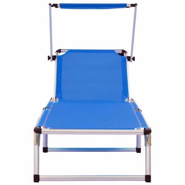 312457 Folding Sun Loungers with Roof 2 pcs Aluminium&Textilene Blue