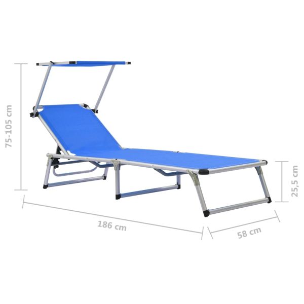 312457 Folding Sun Loungers with Roof 2 pcs Aluminium&Textilene Blue