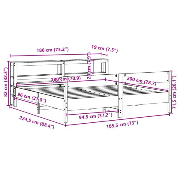 Рамка за легло без матрак, 180x200 см, масивна чамова дървесина
