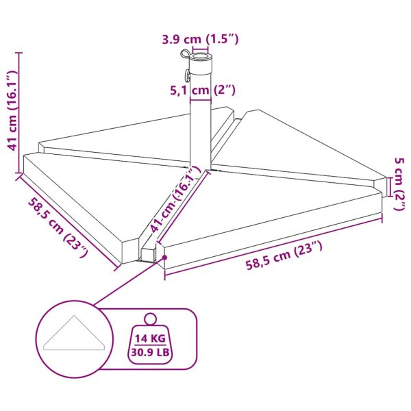 5 Piece Garden Parasol Base Set Гранит и стомана