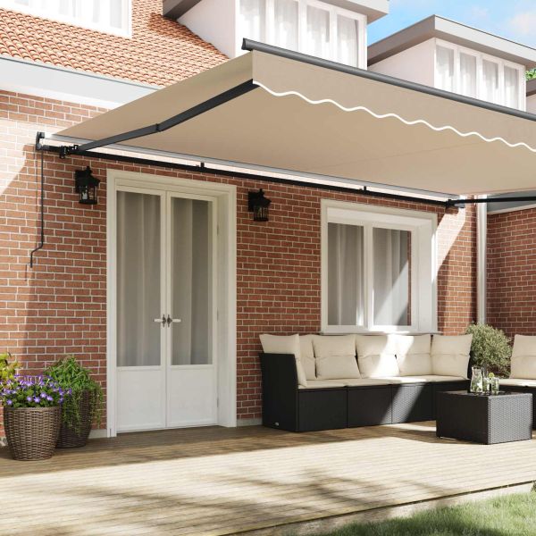 Сгъваем навес Бежово 500 × 350 cm Полиестер и стомана
