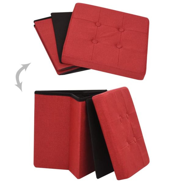 Сгъваема табуретка за съхранение, виненочервена, изкуствен лен