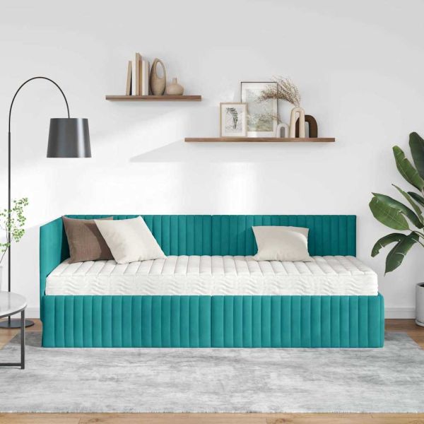 Ъглова рамка за легло с матрак с таблото 2 pcs Тюркоаз Кадифе