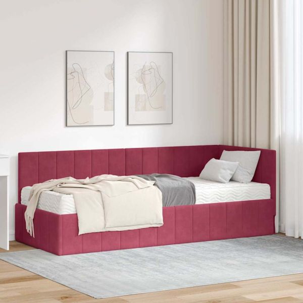 Ъглова рамка за легло с матрак с таблото 2 pcs Зелен Кадифе