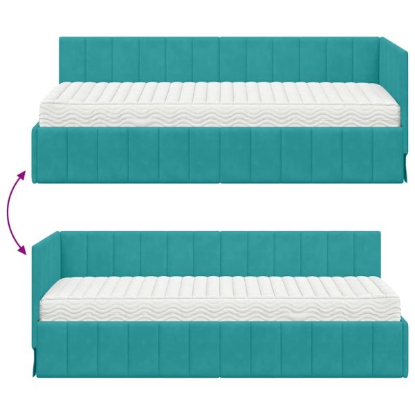 Ъглова рамка за легло с матрак с таблото 2 pcs Тюркоаз Кадифе