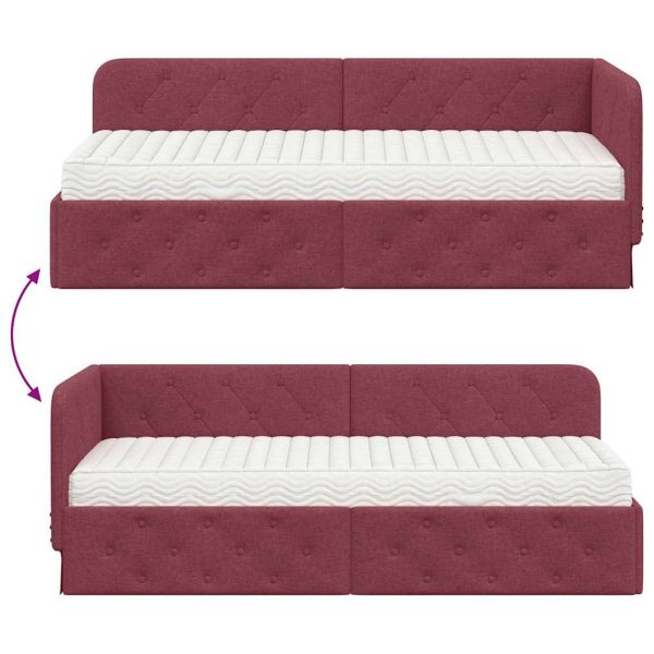 Ъглова рамка за легло Виненочервен 80 x 200 cm текстил