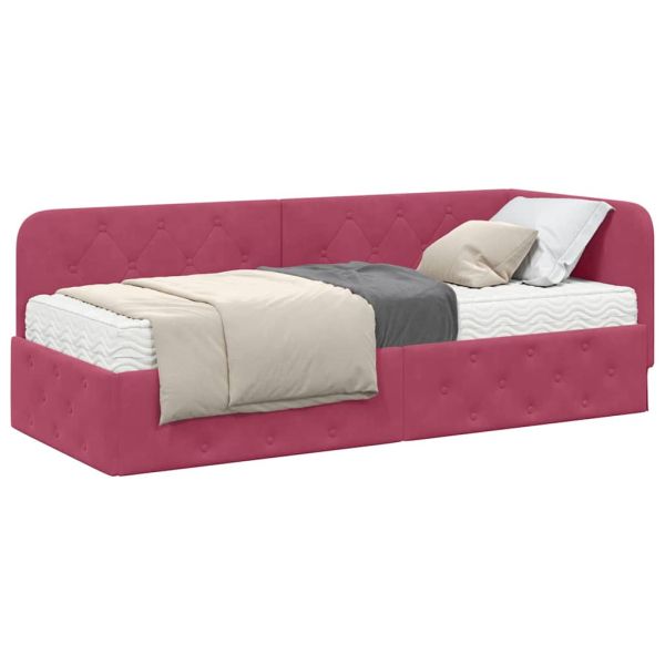 Ъглова рамка за легло Виненочервен 80 x 200 cm Кадифе