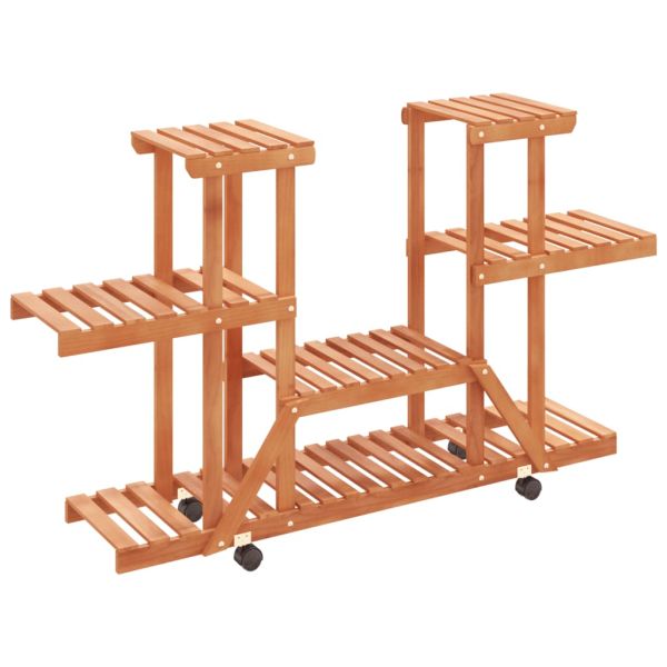 Поставка за цветя с колелца, 110x25x78 см, масивна ела