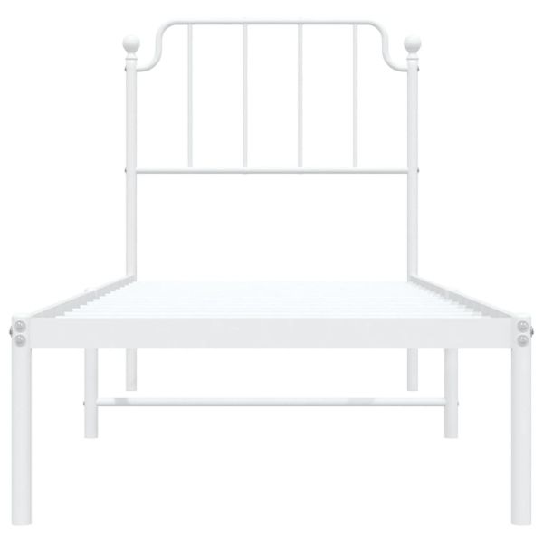 Метална рамка за легло, без матрак, с табла, бяла, 75x190 см