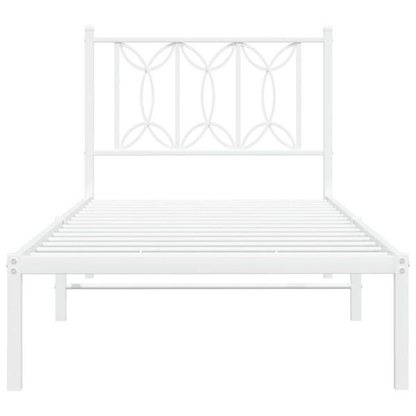 Метална рамка за легло, без матрак, с табла, бяла, 75x190 см
