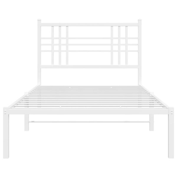 Метална рамка за легло с горна табла, бяла, 100x190 см