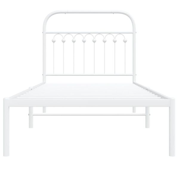 Метална рамка за легло с горна табла, бяла, 90x200 см