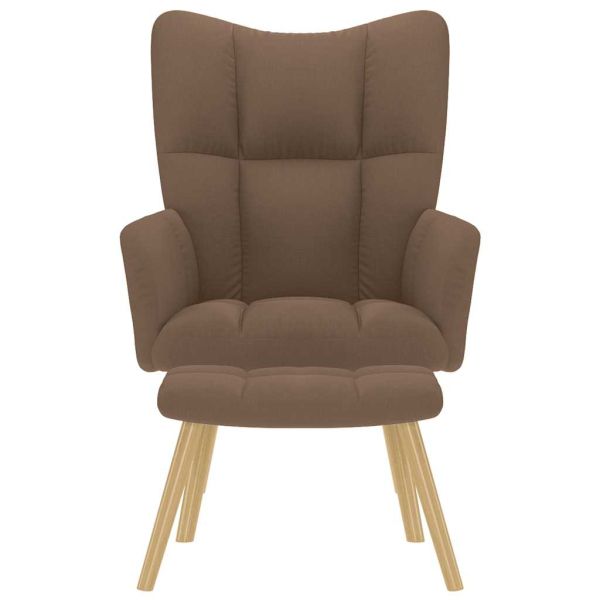 Релаксиращ стол с табуретка, кафява, текстил