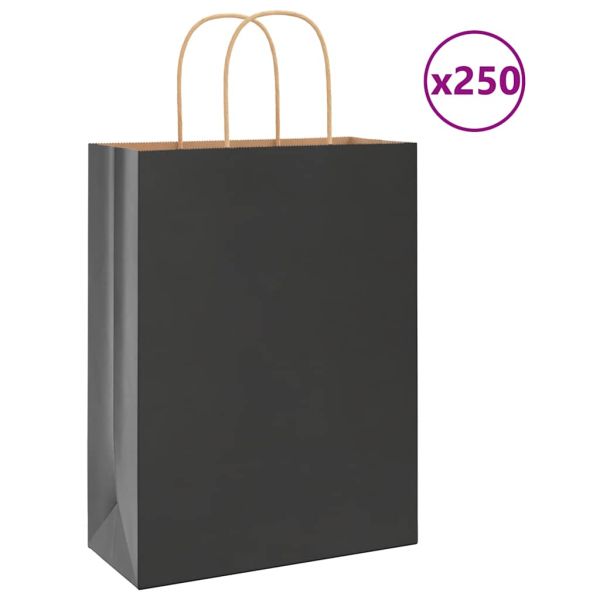 Хартиени торбички 250 бр с дръжки черни 26x12x35 см