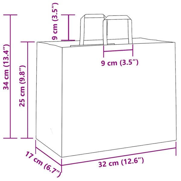Хартиени торбички 250 бр с дръжки бели 32x17x25 см