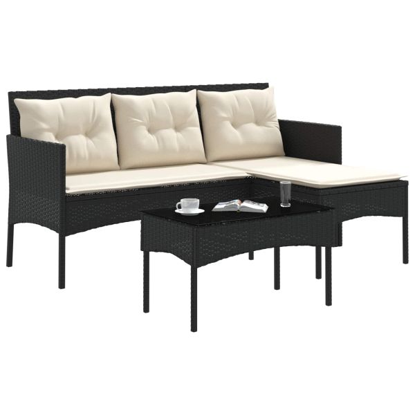 Градински Софа Комплект 2 pcs Черен и кремав полиратан