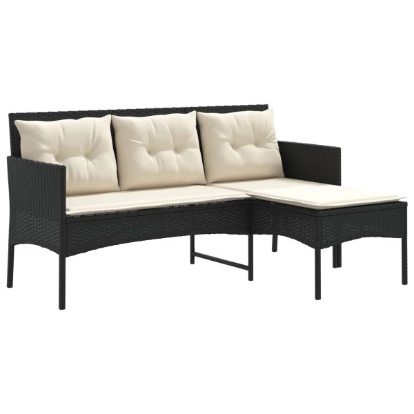 Градински Софа Комплект 2 pcs Черен и кремав полиратан