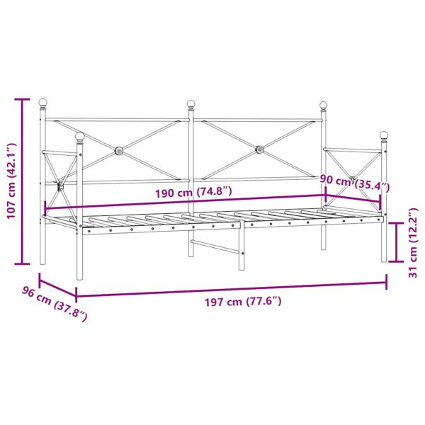 Дневно легло без матрак Бяло 90x190 cm Стомана